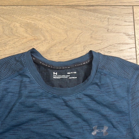 Under Armour Men's Seamless Threadborne Heat Gear Blue short sleeve shirt - Picture 6 of 11